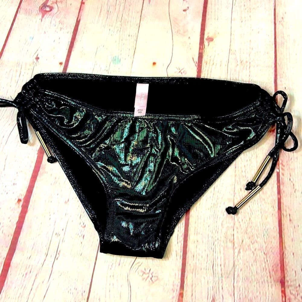 Victoria’s Secret string bikini bottom iridescent liquid look side tie swimsuit